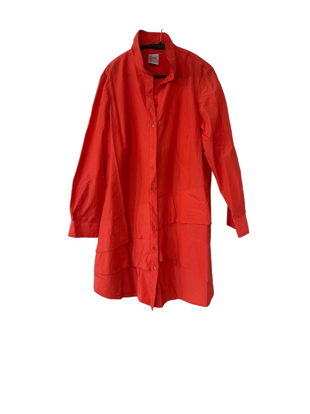 Finley Audio Techno‎ Blend Tiered Button Down Shirt Dress Coral Orange